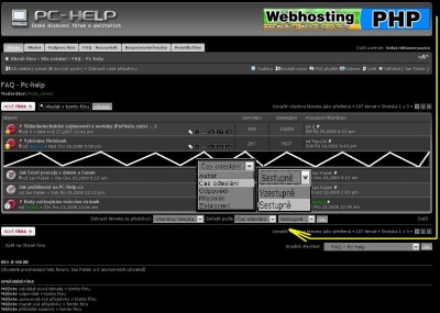 Pomocí těchto nastavení lze například názvy jednotlivých témat setřídit podle Abecedy (Volba "Předmět")