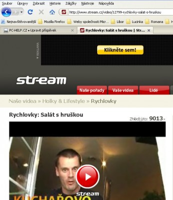Otevřená stránka s videem ze stream.cz - pro zvětšení klikni