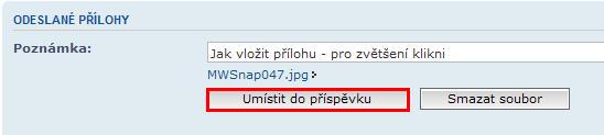 Tlačítko "Umístit do příspěvku"