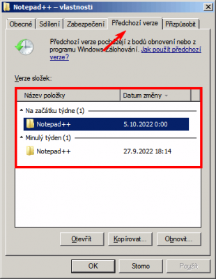 Předchozí verze souborů a složek na Windows 7