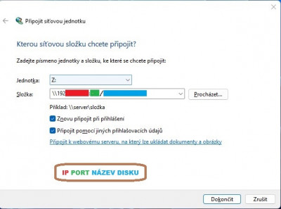 Síťový disk.jpg (51.99 KiB) Zobrazeno 4073 x Dialog na nastavení cesty na síťový disk