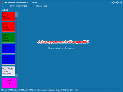 poprosím o navigaci jak postupovat v programu GetDataBack Pro